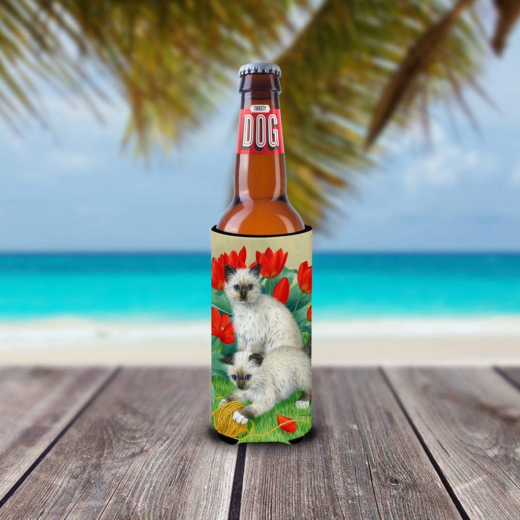 Birman Kittens Slim Can Hugger , Insulated Foam Hugger for 12 oz Slim Cans, Beer Bottles & Water Bottles, Printed in USA