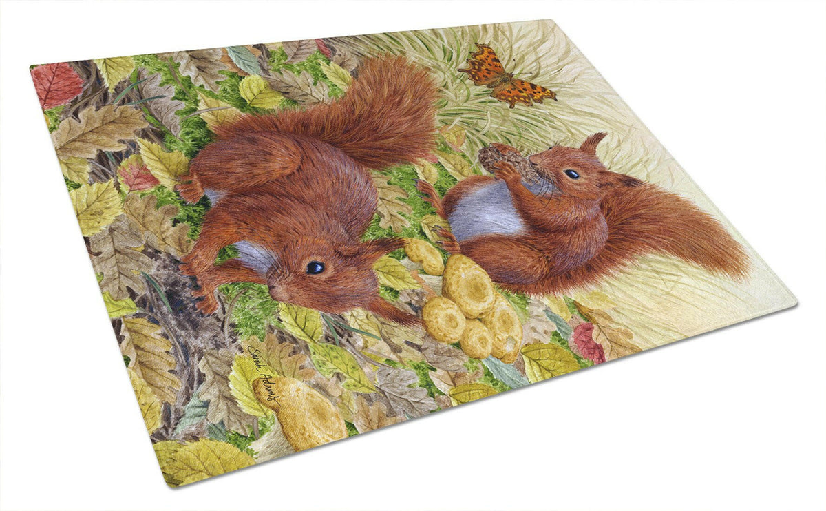 Red Squirrels Cutting Board Tempered Glass Kitchen Cutting Surface, Heat Resistant Chopping, Non-Slip Feet, Food Prep & Serving