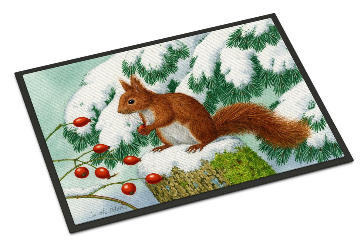 Winter Red Squirrel Doormat Indoor Outdoor 24H X 36W Front Door Mat Rugs for Entryway, Non Slip Washable Low Pile,