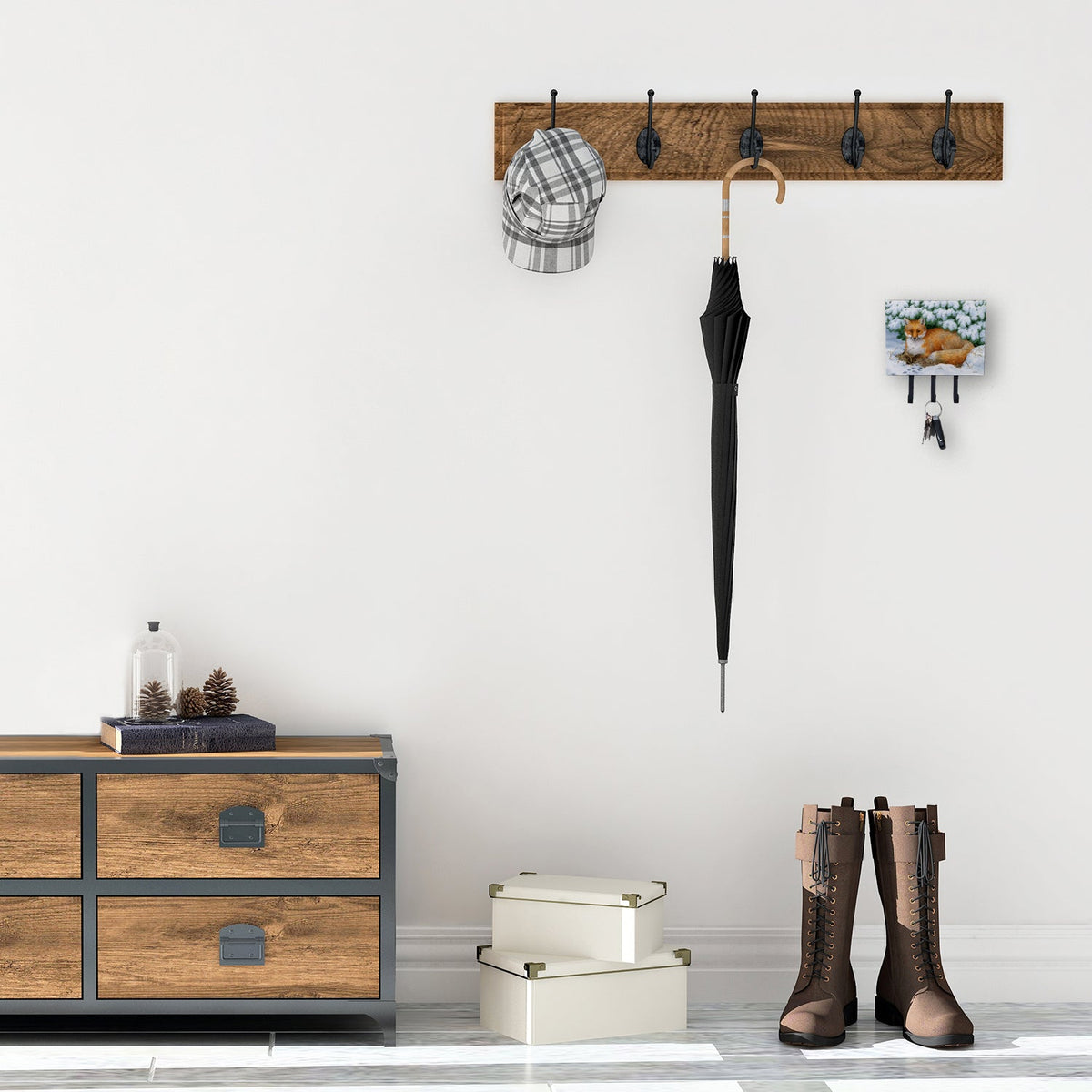 Winter Fox Leash or Key Holder Wall Hooks, Coat Rack Wall Mount, for Hanging Keys, Towels, Aprons, Leashes