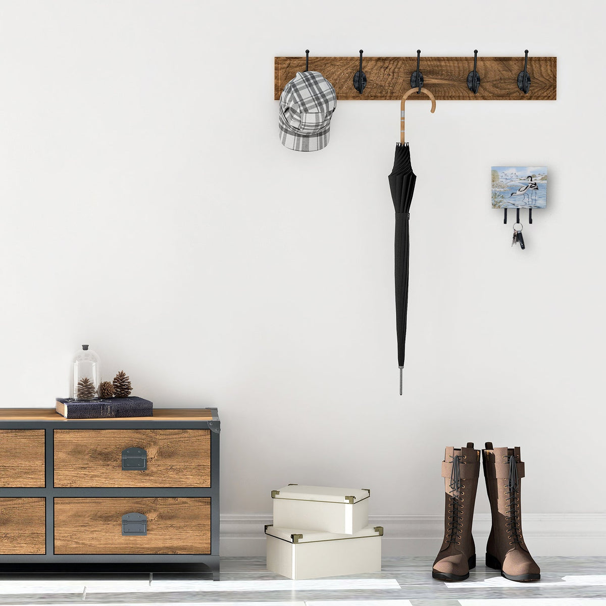 Avocet Leash or Key Holder Wall Hooks, Coat Rack Wall Mount, for Hanging Keys, Towels, Aprons, Leashes