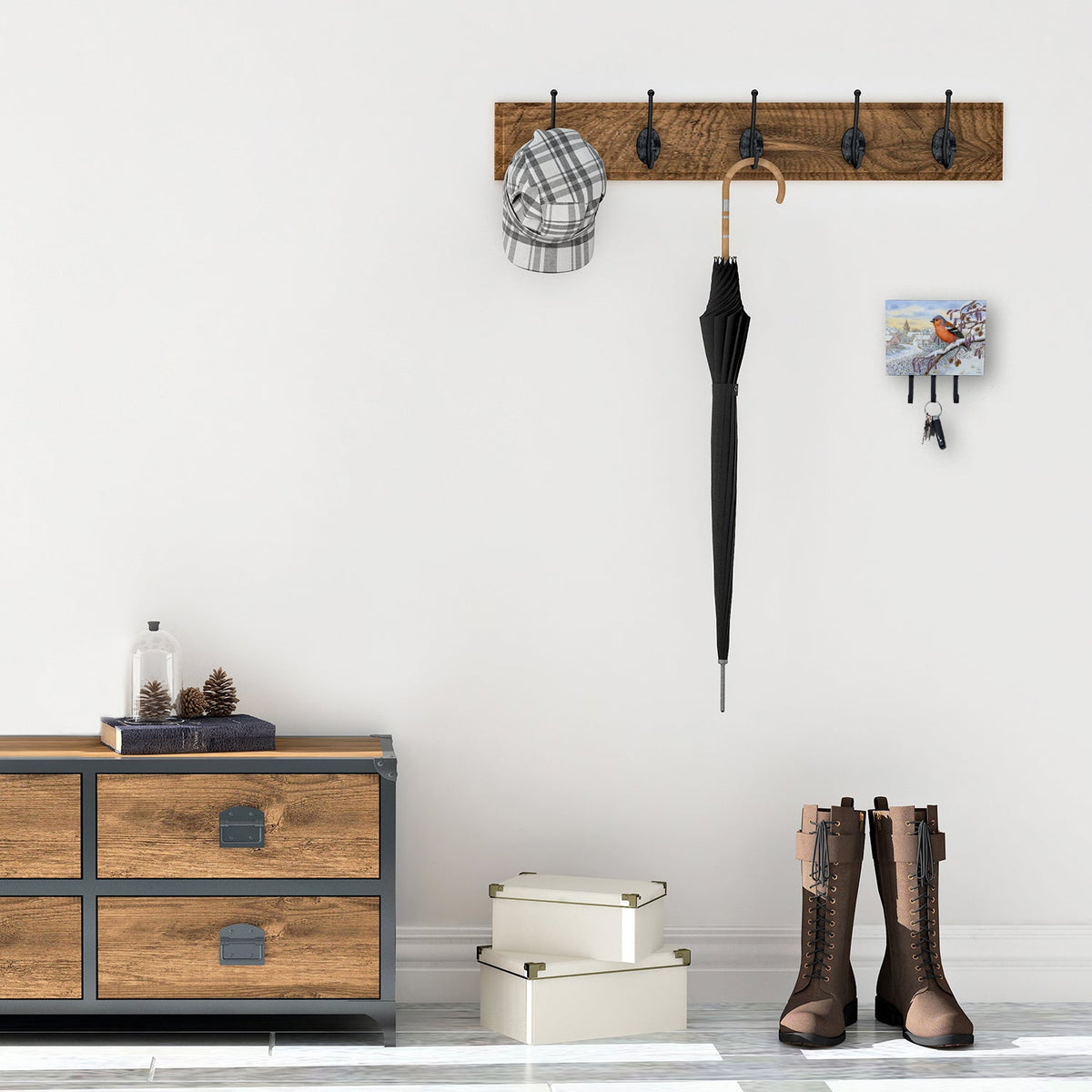 Bull Finch Leash or Key Holder Wall Hooks, Coat Rack Wall Mount, for Hanging Keys, Towels, Aprons, Leashes