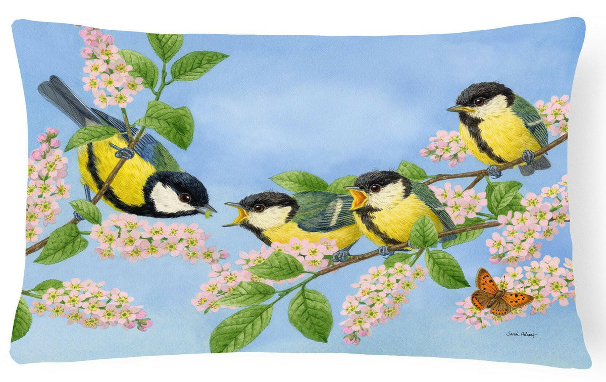 Great Tit Family of Birds Decorative Throw Pillow 12x16 Indoor Outdoor Accent Cushion, Fabric Cover with Insert for Sofa, Bed, Porch & Living Room