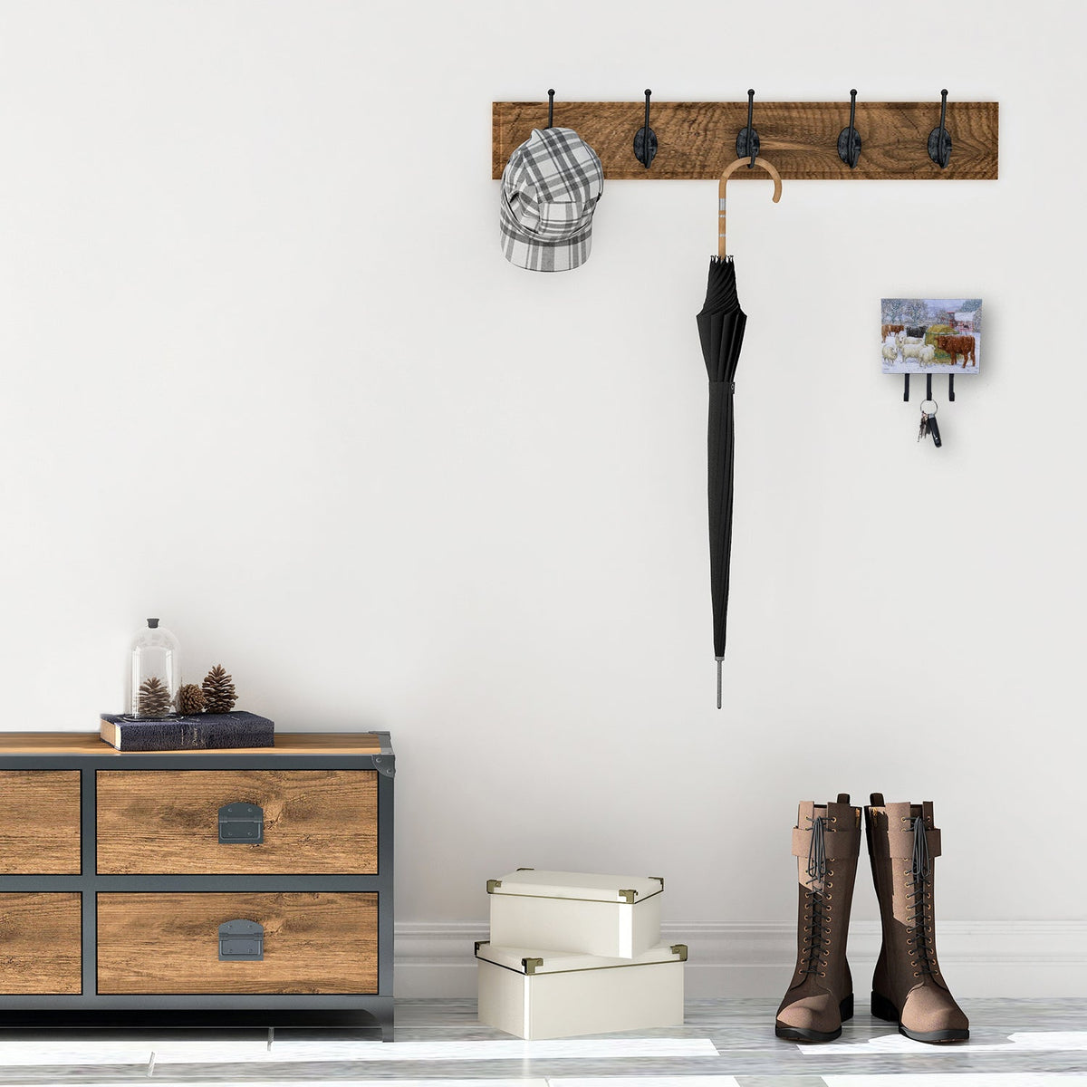 Cows and Sheep in the Snow Leash or Key Holder Wall Hooks, Coat Rack Wall Mount, for Hanging Keys, Towels, Aprons, Leashes
