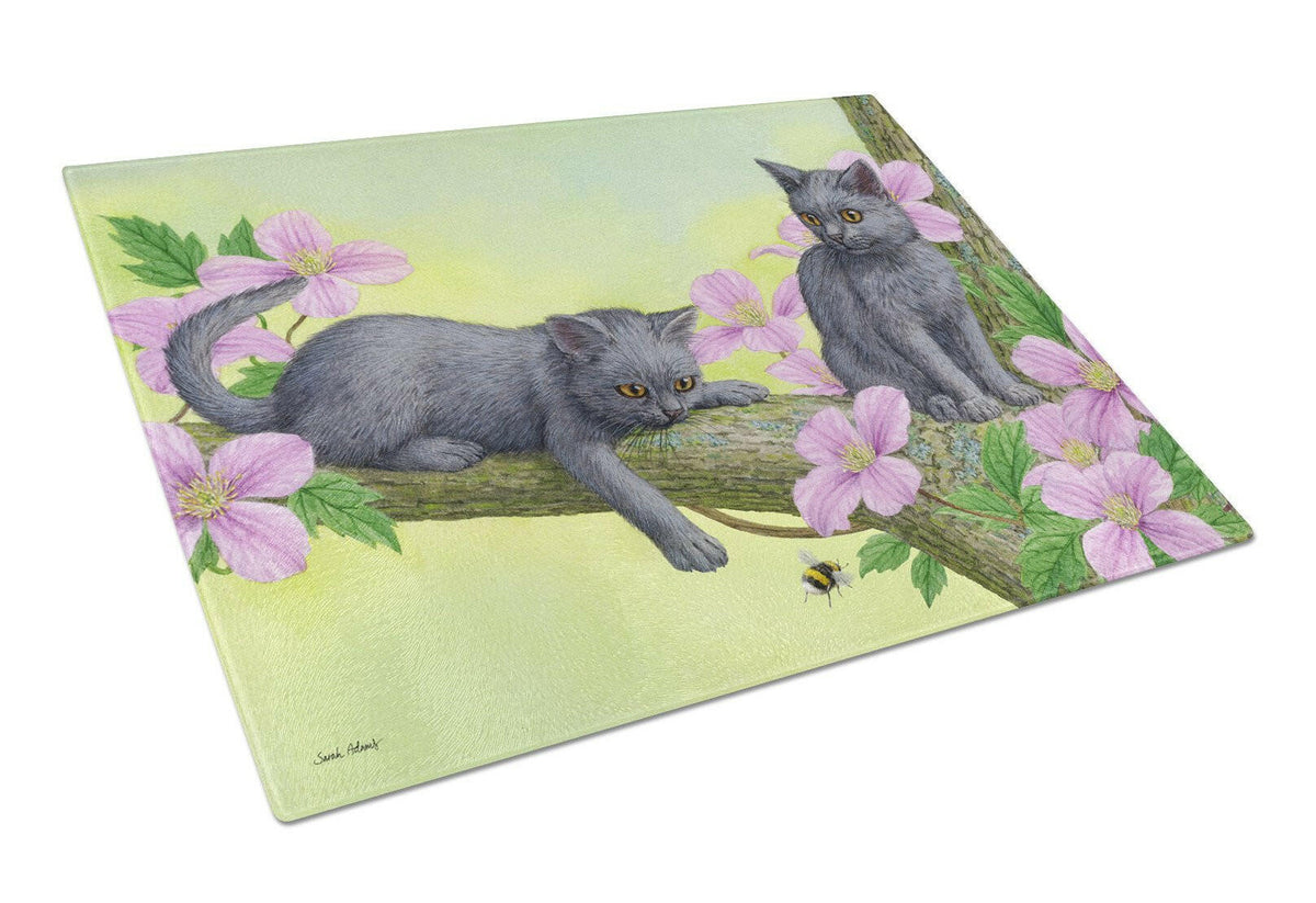 Chartruex Kittens Cutting Board Tempered Glass Kitchen Cutting Surface, Heat Resistant Chopping, Non-Slip Feet, Food Prep & Serving