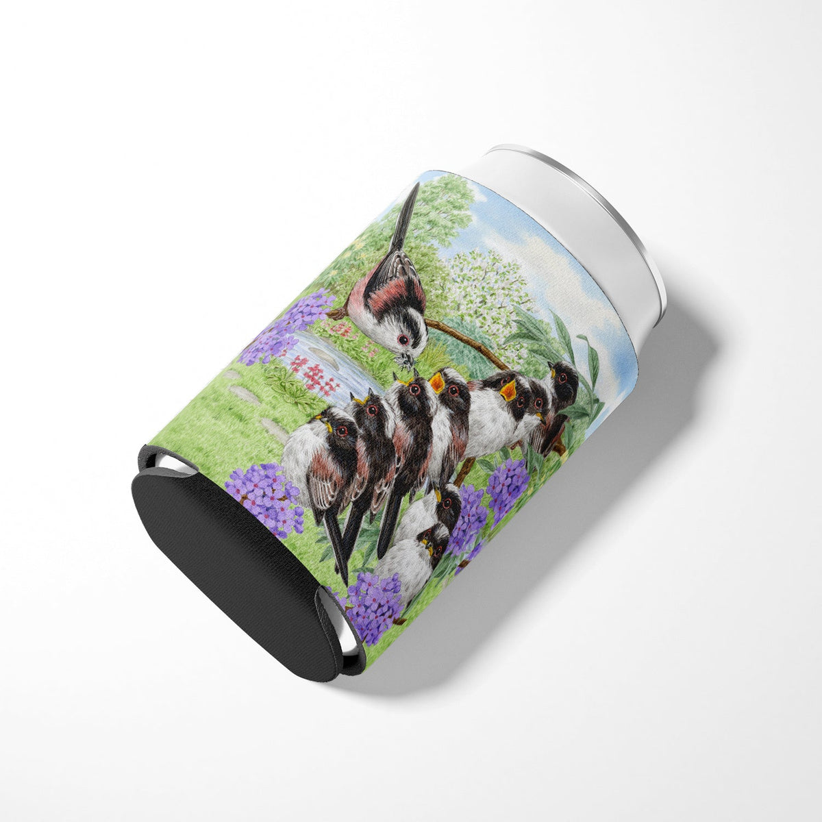 Long Tailed Tits by Sarah Adams Can or Bottle Hugger Cooler Sleeve for Standard 12 oz Cans, Insulated Foam Beer & Soda Can Hugger Reusable