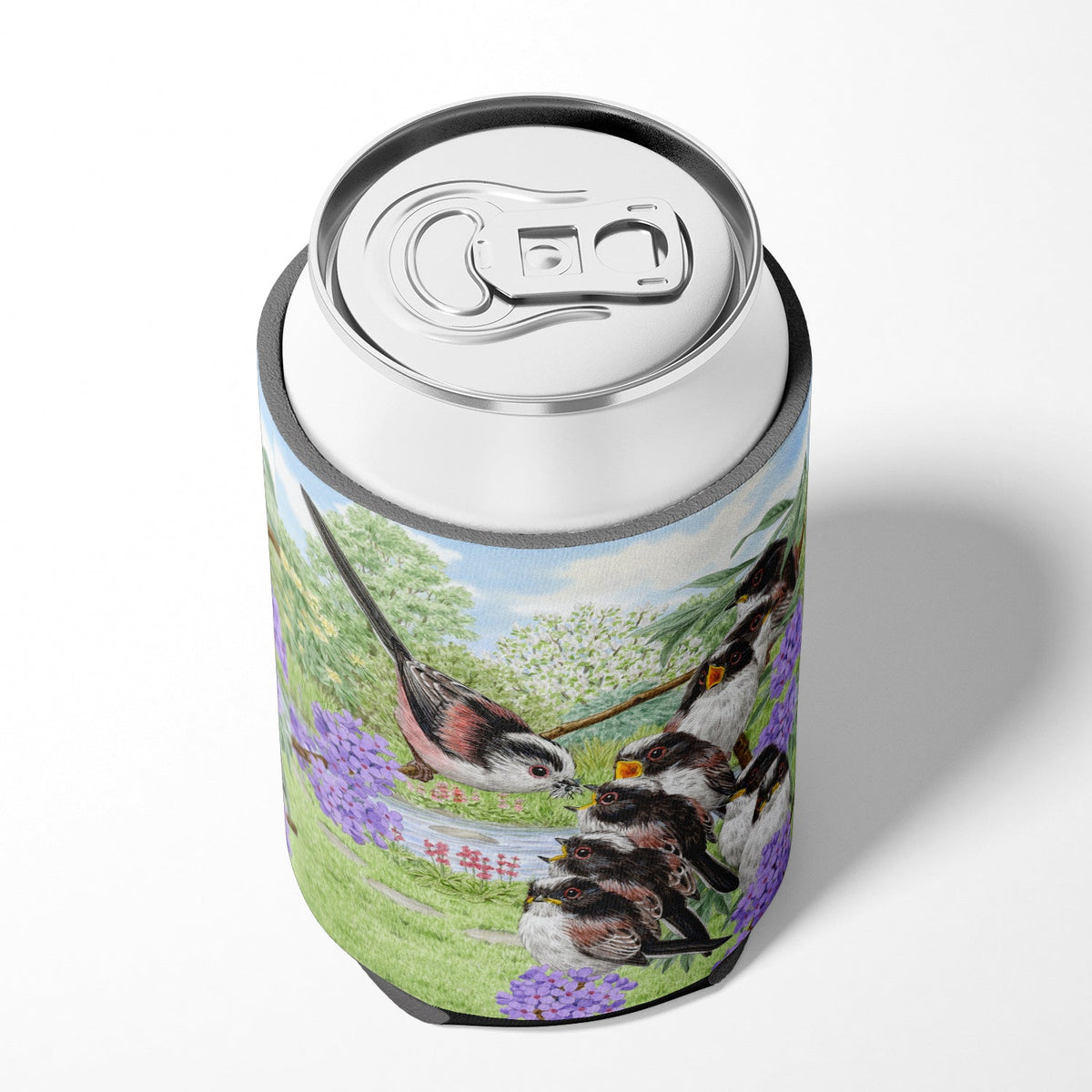 Long Tailed Tits by Sarah Adams Can or Bottle Hugger Cooler Sleeve for Standard 12 oz Cans, Insulated Foam Beer & Soda Can Hugger Reusable