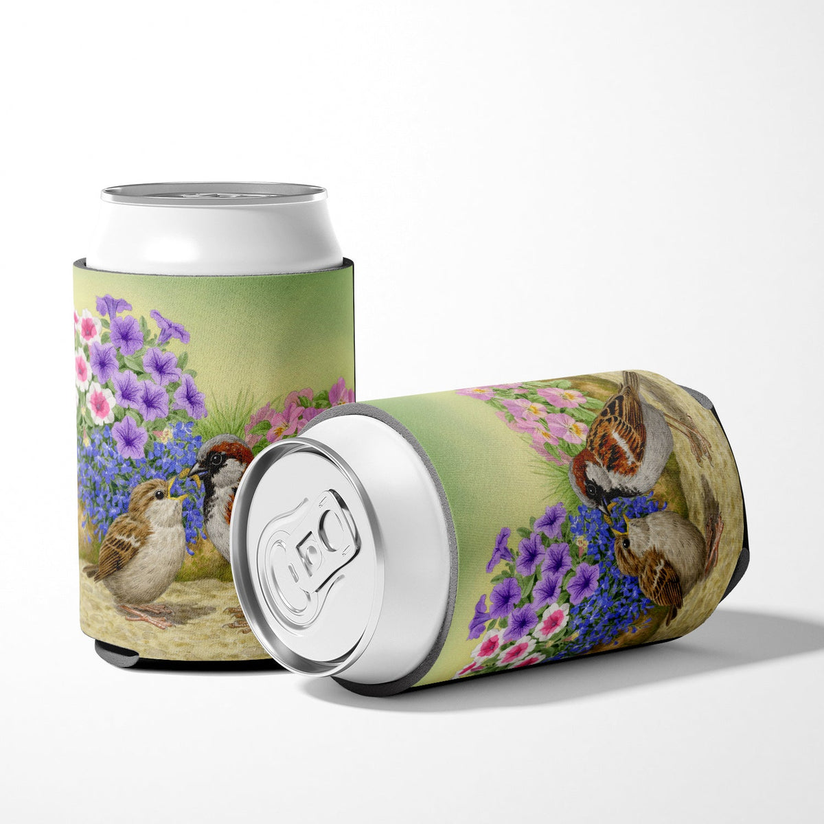 House Sparrows Feeding Time Can or Bottle Hugger Cooler Sleeve for Standard 12 oz Cans, Insulated Foam Beer & Soda Can Hugger Reusable