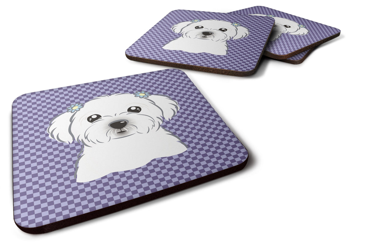 Purple Checkered Maltese Foam Coasters Set of 4 Cup Coasters for Indoor Outdoor, Tabletop Protection, Anti Slip, Mouse pad Material