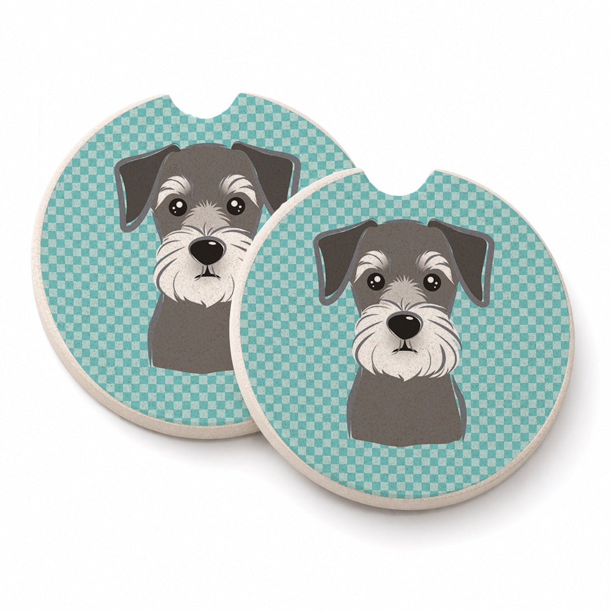 Blue Checkered Schnauzer Set of 2 Cup Holder Car Coasters Absorbent Round Sandstone Coasters Gifts for Men or Women, 2.5, Multicolor