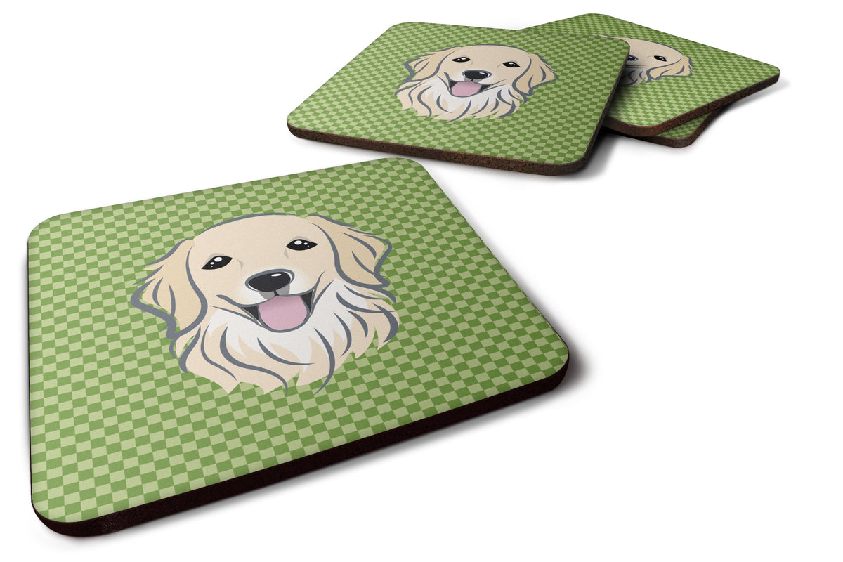 Green Checkered Golden Retriever Foam Coasters Set of 4 Cup Coasters for Indoor Outdoor, Tabletop Protection, Anti Slip, Mouse pad Material
