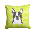 Lime Checkered Boston Terrier Decorative Throw Pillow 14x14 Indoor Outdoor Accent Cushion, Fabric Cover with Insert for Sofa, Bed, Porch & Living Room