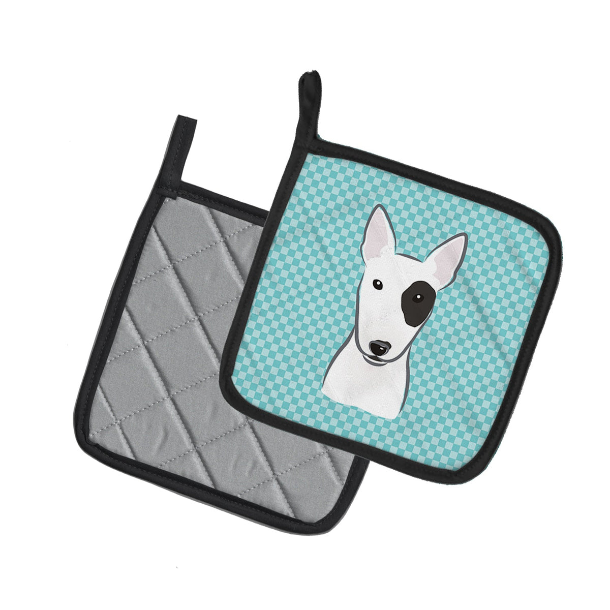 Checkerboard Blue Bull Terrier Pot Holder Set of 2 Heat Resistant Quilted Hot Pads 7.5 x 7.5 Inch, Insulated Kitchen Trivets for Cooking & Baking