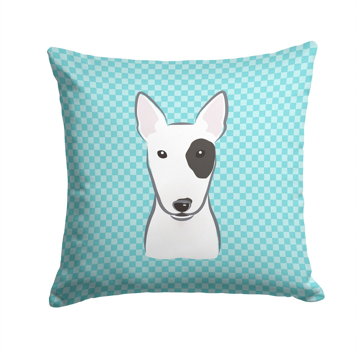 Checkerboard Blue Bull Terrier Decorative Throw Pillow 14x14 Indoor Outdoor Accent Cushion, Fabric Cover with Insert for Sofa, Bed, Porch & Living Room