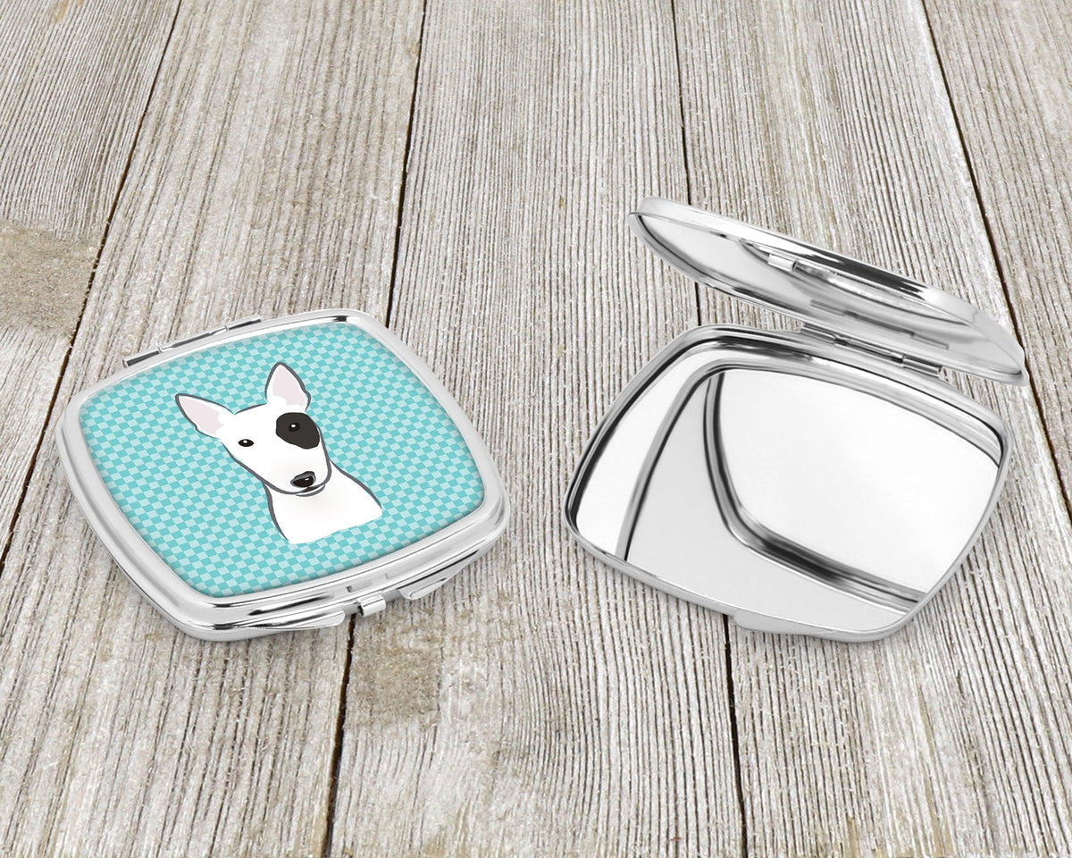 Checkerboard Blue Bull Terrier Compact Mirror Decorative Travel Makeup Mirror for Women Girls Gifts Pocket Makeup Mirror Folding Handheld