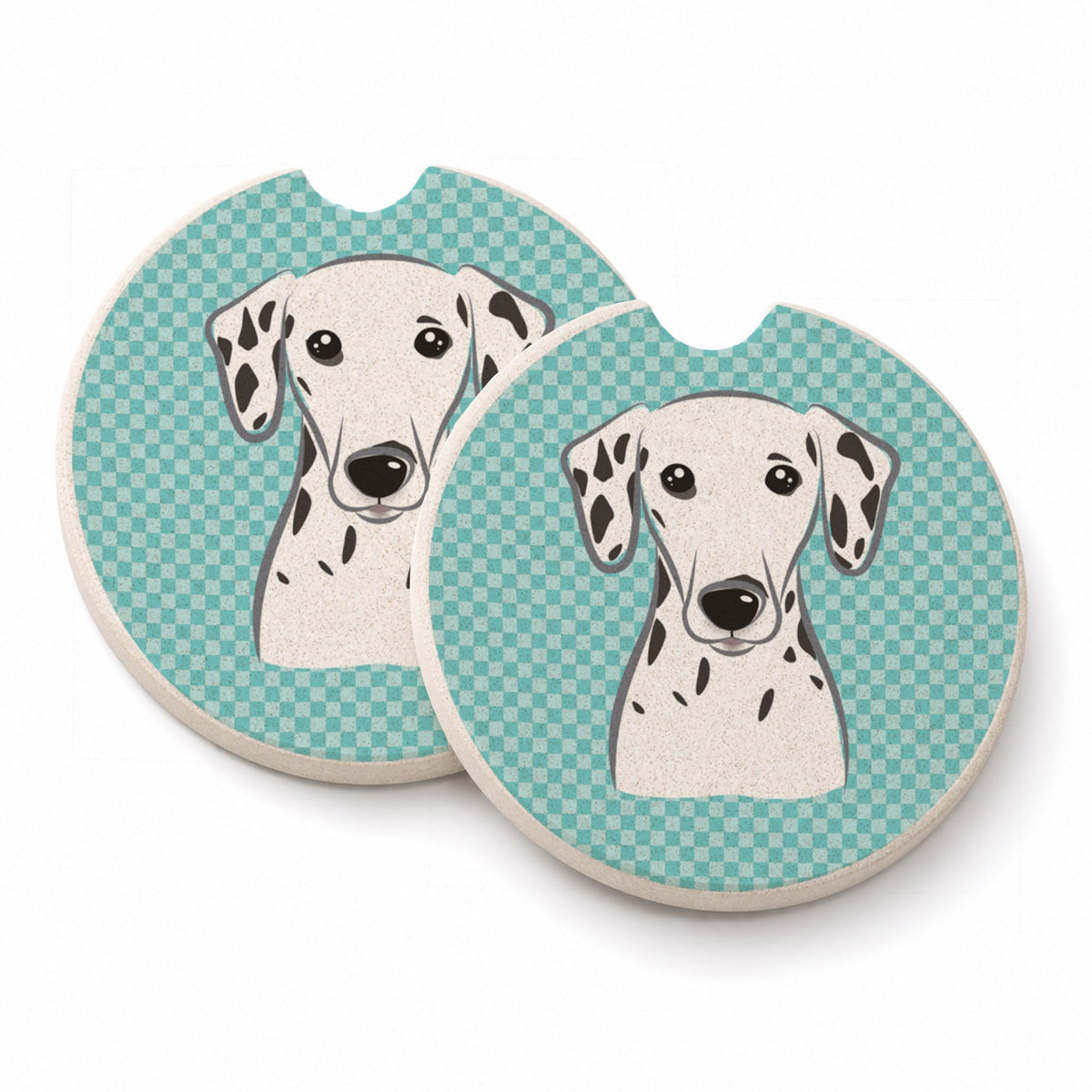 Checkerboard Blue Dalmatian Set of 2 Cup Holder Car Coasters Absorbent Round Sandstone Coasters Gifts for Men or Women, 2.5, Multicolor
