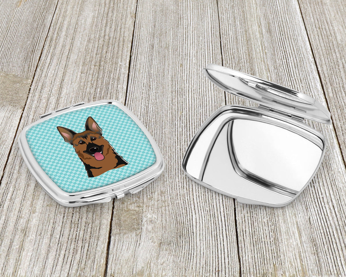 Checkerboard Blue German Shepherd Compact Mirror Decorative Travel Makeup Mirror for Women Girls Gifts Pocket Makeup Mirror Folding Handheld