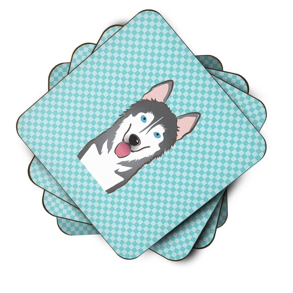 Checkerboard Blue Alaskan Malamute Foam Coasters Set of 4 Cup Coasters for Indoor Outdoor, Tabletop Protection, Anti Slip, Mouse pad Material
