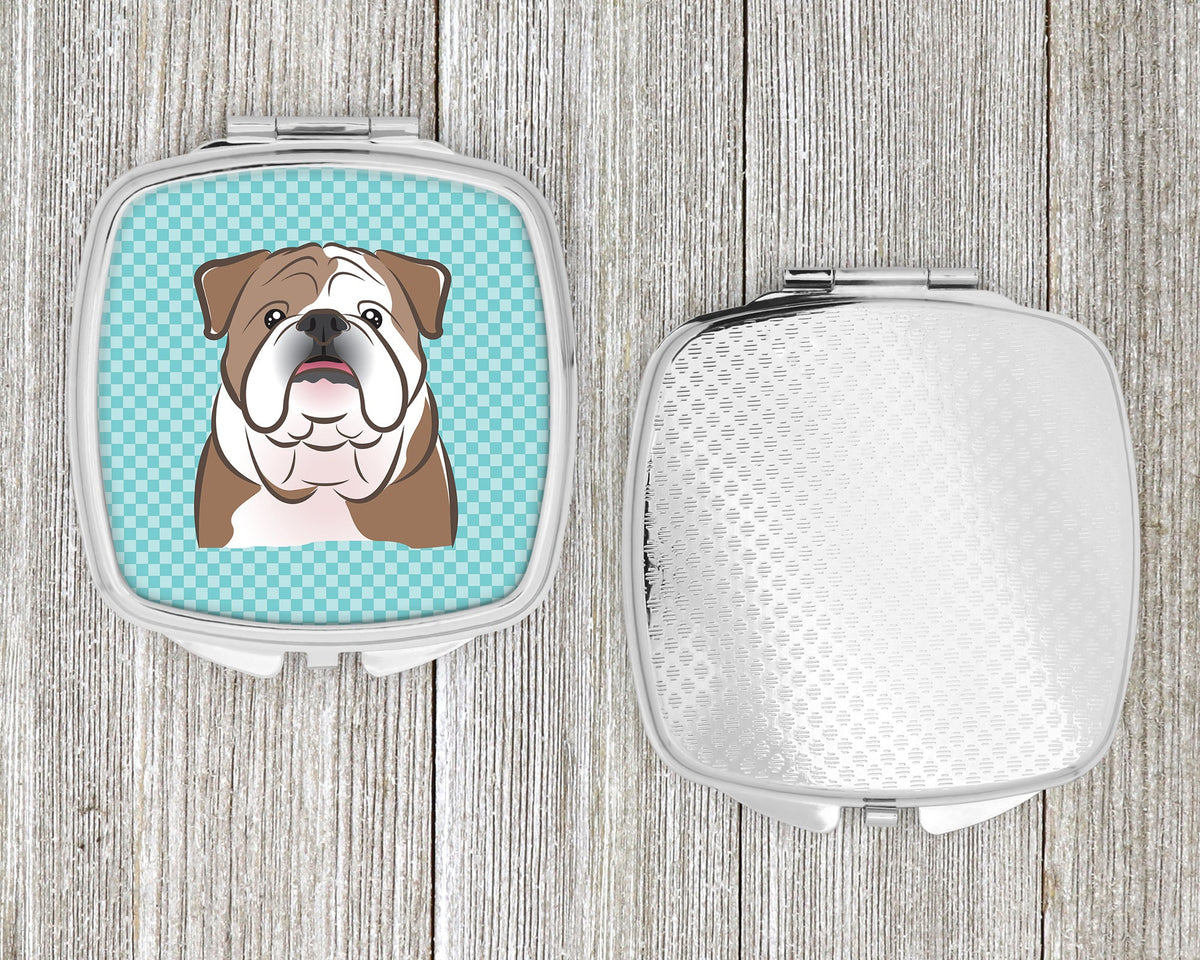 Checkerboard Blue English Bulldog  Compact Mirror Decorative Travel Makeup Mirror for Women Girls Gifts Pocket Makeup Mirror Folding Handheld