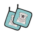 Checkerboard Blue White English Bulldog  Pot Holder Set of 2 Heat Resistant Quilted Hot Pads 7.5 x 7.5 Inch, Insulated Kitchen Trivets for Cooking & Baking