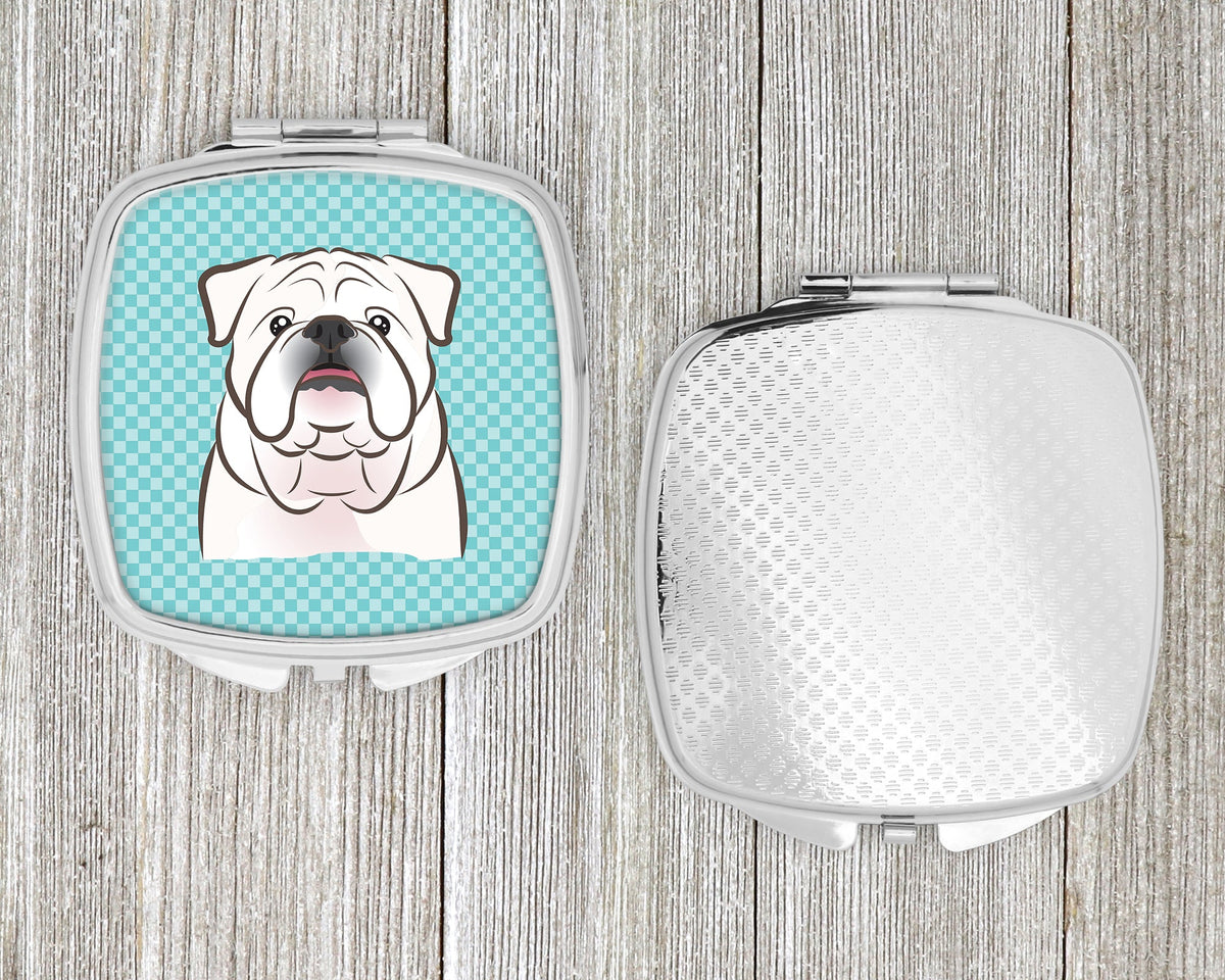Checkerboard Blue White English Bulldog  Compact Mirror Decorative Travel Makeup Mirror for Women Girls Gifts Pocket Makeup Mirror Folding Handheld