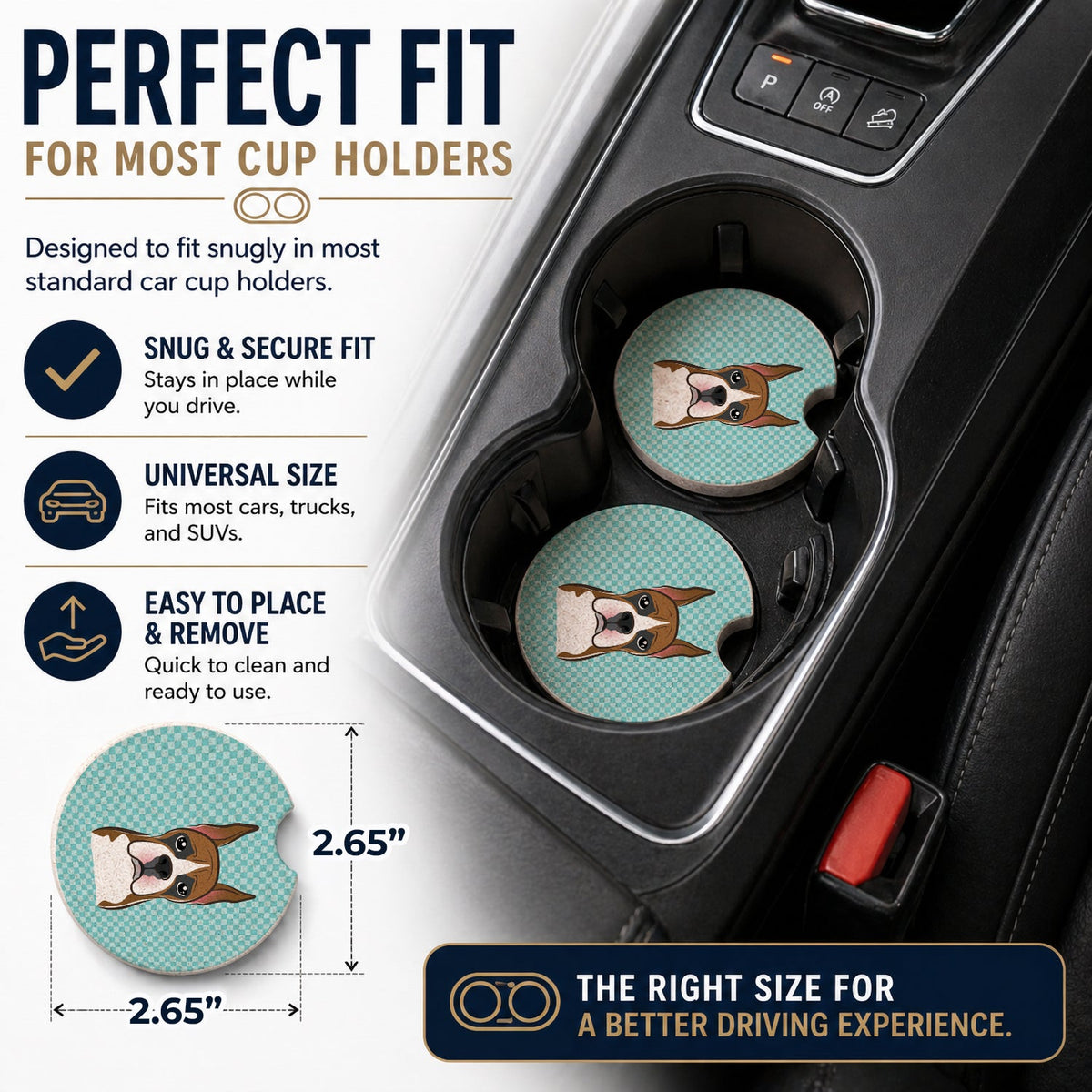 Checkerboard Blue Boxer Set of 2 Cup Holder Car Coasters Absorbent Round Sandstone Coasters Gifts for Men or Women, 2.5, Multicolor