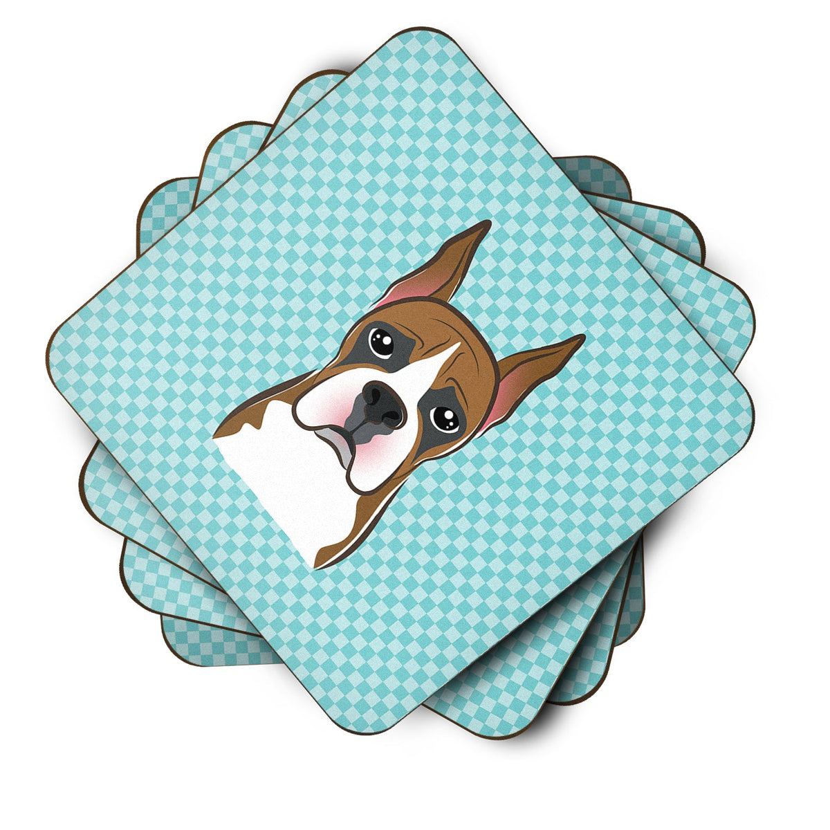 Checkerboard Blue Boxer Foam Coasters Set of 4 Cup Coasters for Indoor Outdoor, Tabletop Protection, Anti Slip, Mouse pad Material