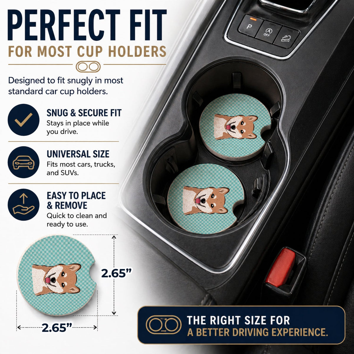 Checkerboard Blue Shiba Inu Set of 2 Cup Holder Car Coasters Absorbent Round Sandstone Coasters Gifts for Men or Women, 2.5, Multicolor