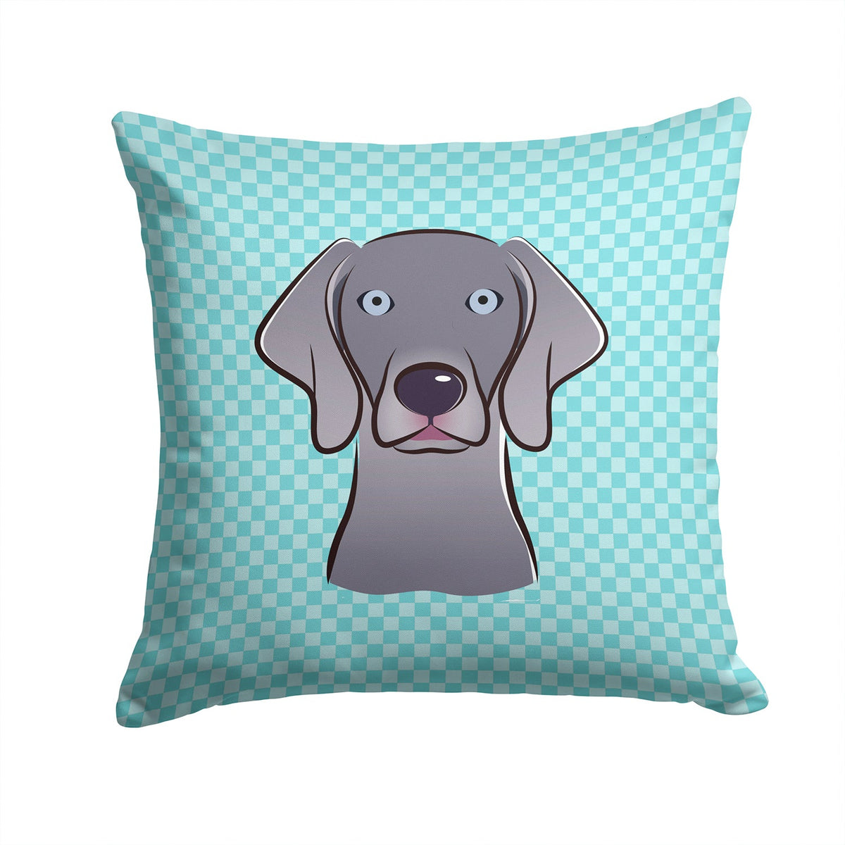Checkerboard Blue Weimaraner Decorative Throw Pillow 14x14 Indoor Outdoor Accent Cushion, Fabric Cover with Insert for Sofa, Bed, Porch & Living Room