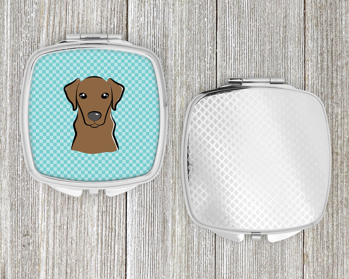 Checkerboard Blue Chocolate Labrador Compact Mirror Decorative Travel Makeup Mirror for Women Girls Gifts Pocket Makeup Mirror Folding Handheld