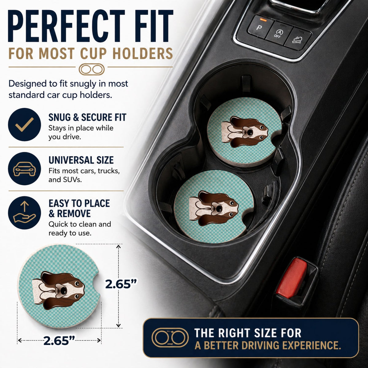 Checkerboard Blue Basset Hound Set of 2 Cup Holder Car Coasters Absorbent Round Sandstone Coasters Gifts for Men or Women, 2.5, Multicolor