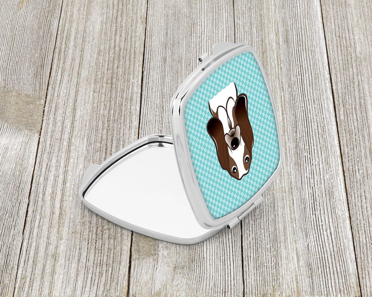 Checkerboard Blue Basset Hound Compact Mirror Decorative Travel Makeup Mirror for Women Girls Gifts Pocket Makeup Mirror Folding Handheld