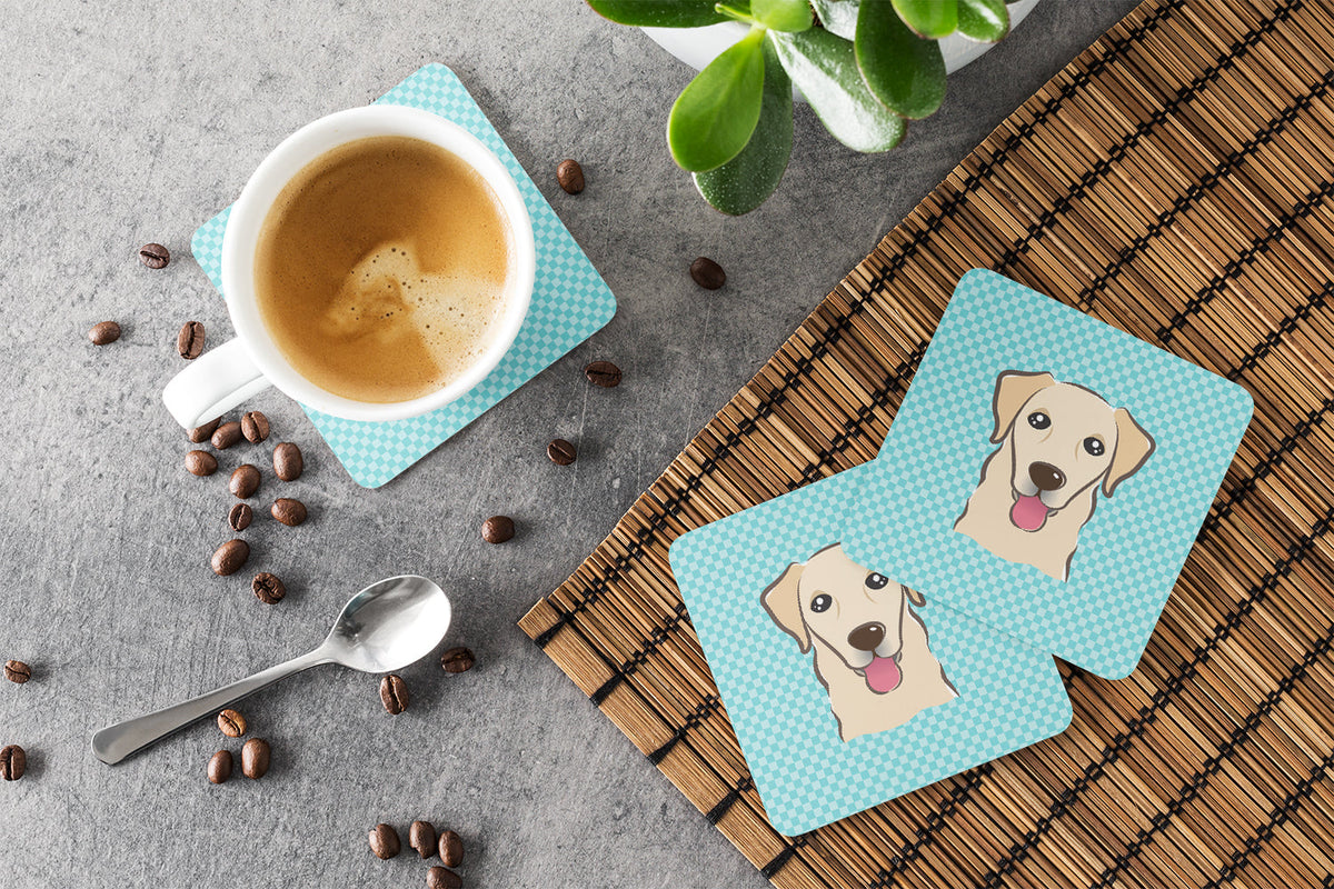 Checkerboard Blue Golden Retriever Foam Coasters Set of 4 Cup Coasters for Indoor Outdoor, Tabletop Protection, Anti Slip, Mouse pad Material