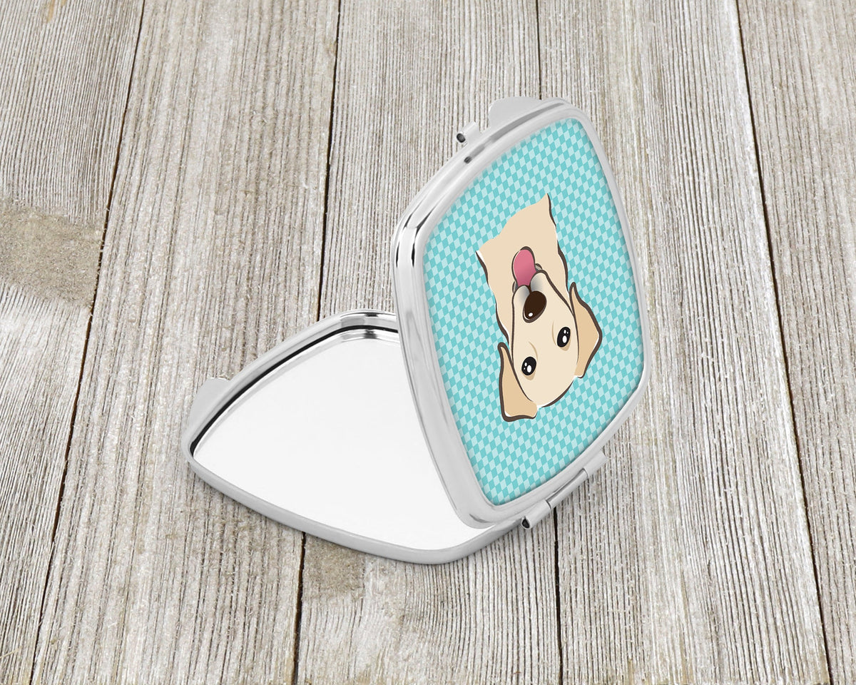Checkerboard Blue Golden Retriever Compact Mirror Decorative Travel Makeup Mirror for Women Girls Gifts Pocket Makeup Mirror Folding Handheld