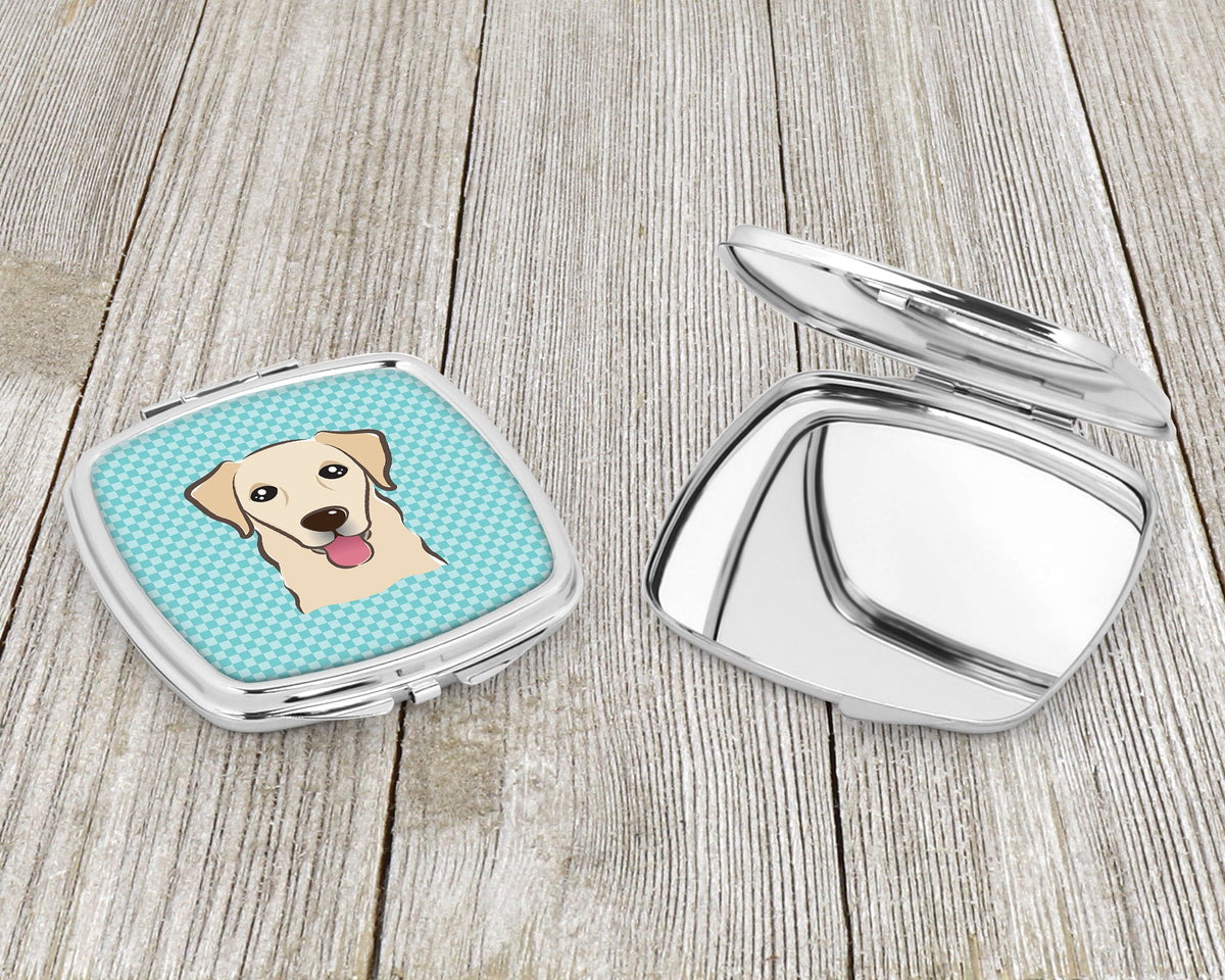 Checkerboard Blue Golden Retriever Compact Mirror Decorative Travel Makeup Mirror for Women Girls Gifts Pocket Makeup Mirror Folding Handheld