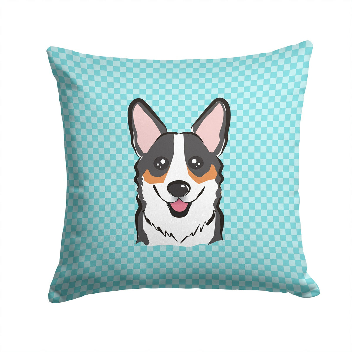 Checkerboard Blue Corgi Decorative Throw Pillow 14x14 Indoor Outdoor Accent Cushion, Fabric Cover with Insert for Sofa, Bed, Porch & Living Room