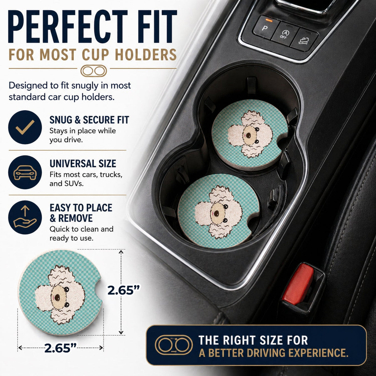 Checkerboard Blue White Poodle Set of 2 Cup Holder Car Coasters Absorbent Round Sandstone Coasters Gifts for Men or Women, 2.5, Multicolor