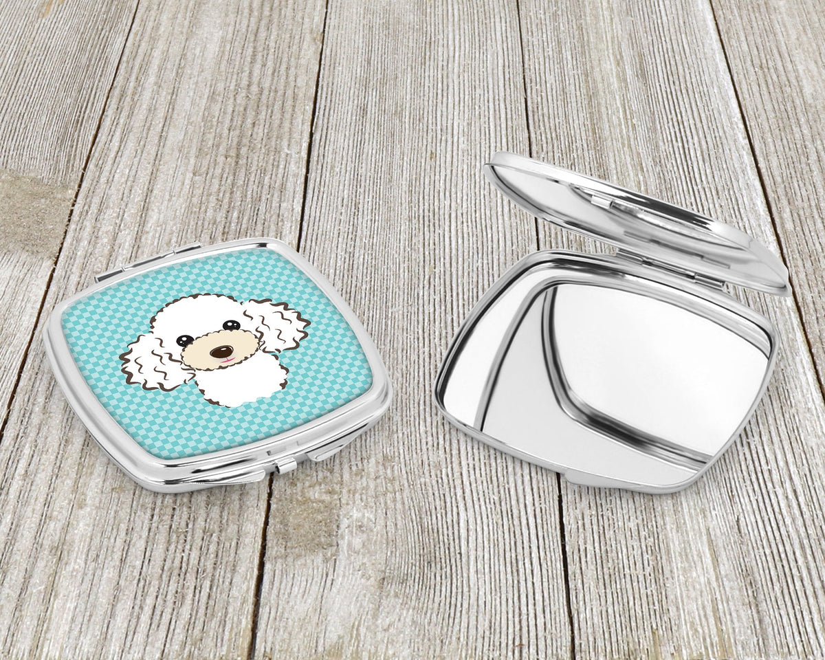 Checkerboard Blue White Poodle Compact Mirror Decorative Travel Makeup Mirror for Women Girls Gifts Pocket Makeup Mirror Folding Handheld