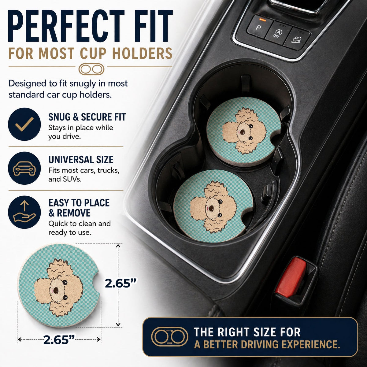 Checkerboard Blue Buff Poodle Set of 2 Cup Holder Car Coasters Absorbent Round Sandstone Coasters Gifts for Men or Women, 2.5, Multicolor