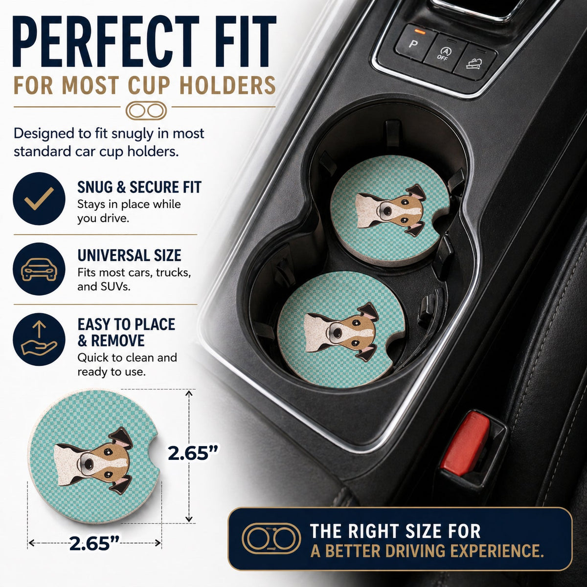 Checkerboard Blue Jack Russell Terrier Set of 2 Cup Holder Car Coasters Absorbent Round Sandstone Coasters Gifts for Men or Women, 2.5, Multicolor