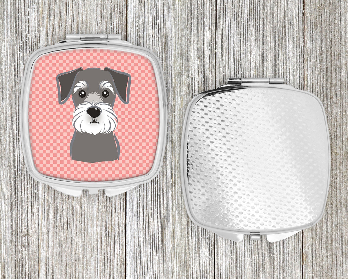Checkerboard Pink Schnauzer Compact Mirror Decorative Travel Makeup Mirror for Women Girls Gifts Pocket Makeup Mirror Folding Handheld