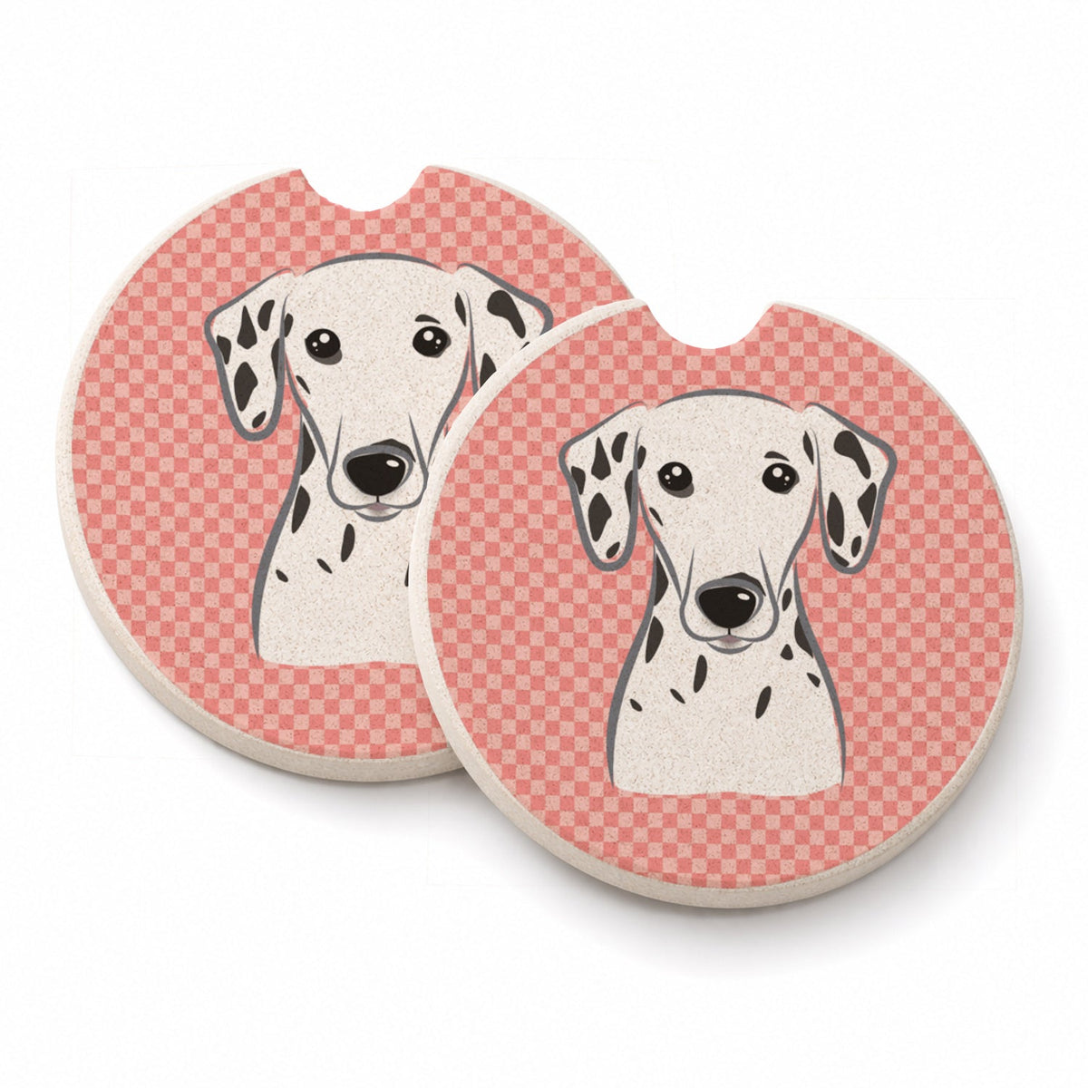 Checkerboard Pink Dalmatian Set of 2 Cup Holder Car Coasters Absorbent Round Sandstone Coasters Gifts for Men or Women, 2.5, Multicolor