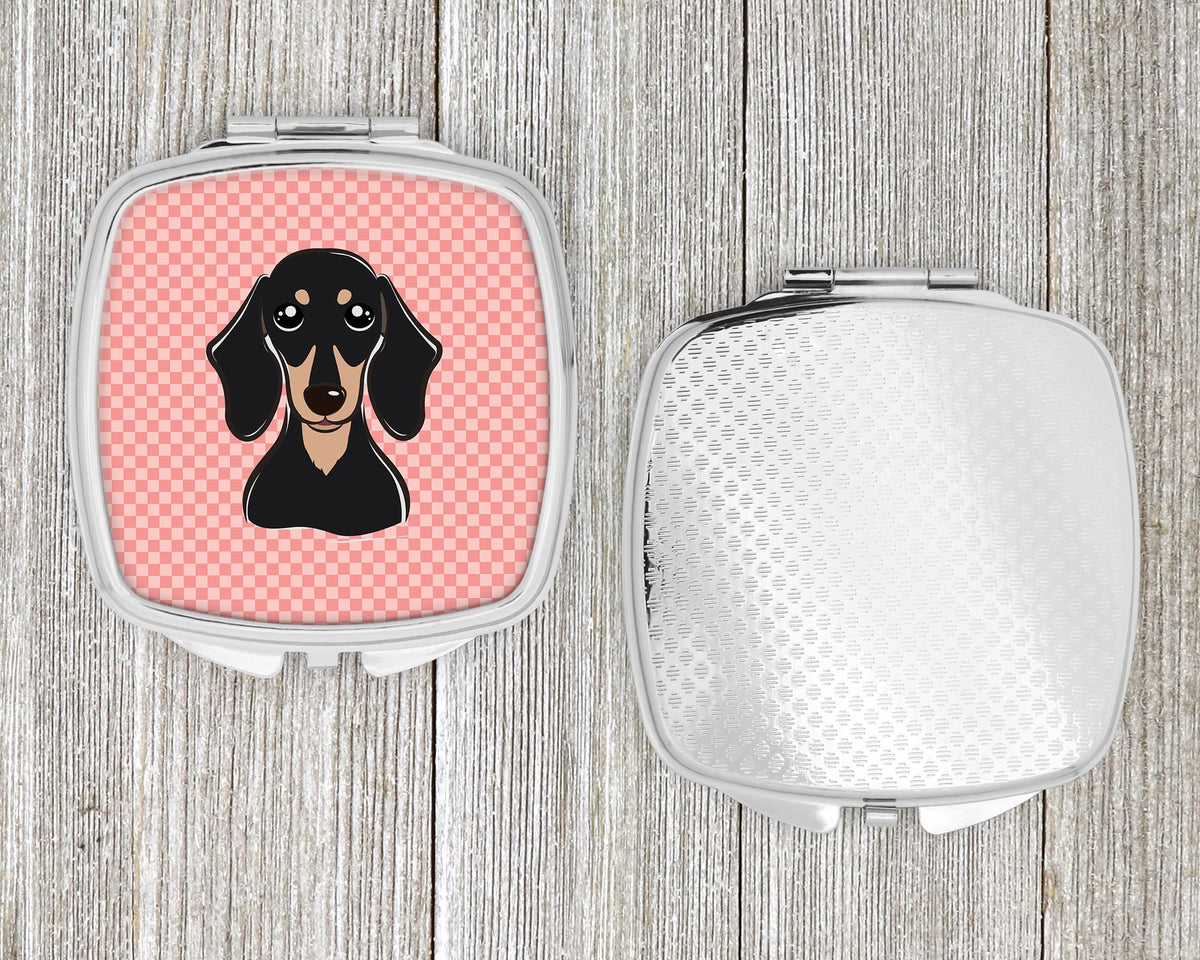 Checkerboard Pink Smooth Black and Tan Dachshund Compact Mirror Decorative Travel Makeup Mirror for Women Girls Gifts Pocket Makeup Mirror Folding Handheld