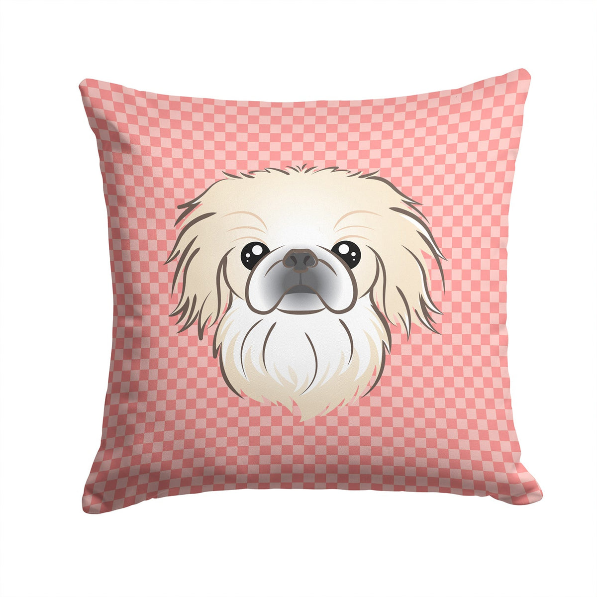 Checkerboard Pink Pekingese Decorative Throw Pillow 14x14 Indoor Outdoor Accent Cushion, Fabric Cover with Insert for Sofa, Bed, Porch & Living Room