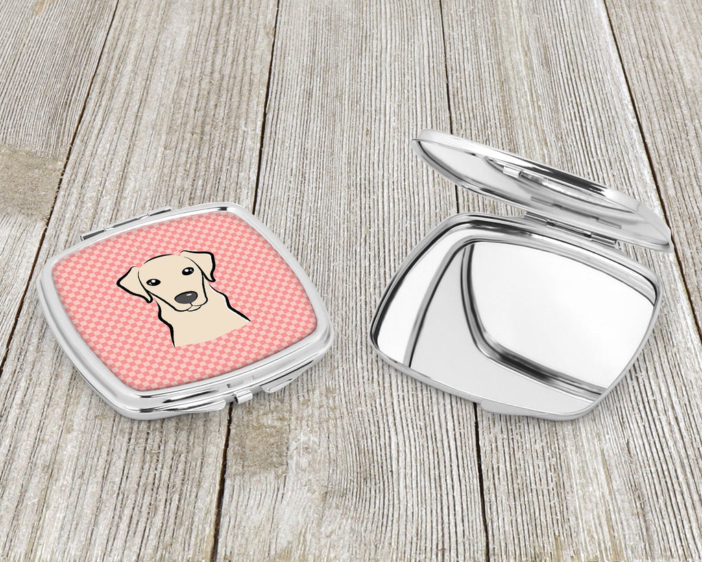 Checkerboard Pink Yellow Labrador Compact Mirror Decorative Travel Makeup Mirror for Women Girls Gifts Pocket Makeup Mirror Folding Handheld