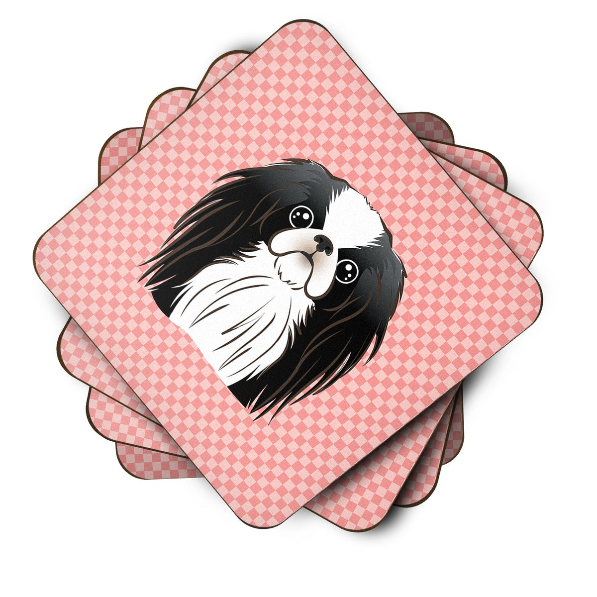 Checkerboard Pink Japanese Chin Foam Coasters Set of 4 Cup Coasters for Indoor Outdoor, Tabletop Protection, Anti Slip, Mouse pad Material