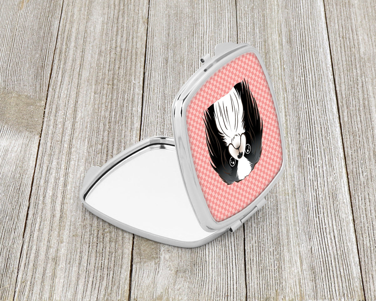 Checkerboard Pink Japanese Chin Compact Mirror Decorative Travel Makeup Mirror for Women Girls Gifts Pocket Makeup Mirror Folding Handheld
