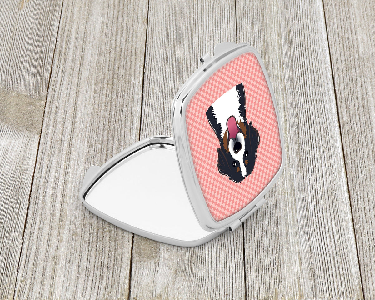 Checkerboard Pink Bernese Mountain Dog Compact Mirror Decorative Travel Makeup Mirror for Women Girls Gifts Pocket Makeup Mirror Folding Handheld