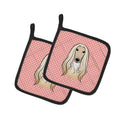 Checkerboard Pink Afghan Hound Pot Holder Set of 2 Heat Resistant Quilted Hot Pads 7.5 x 7.5 Inch, Insulated Kitchen Trivets for Cooking & Baking