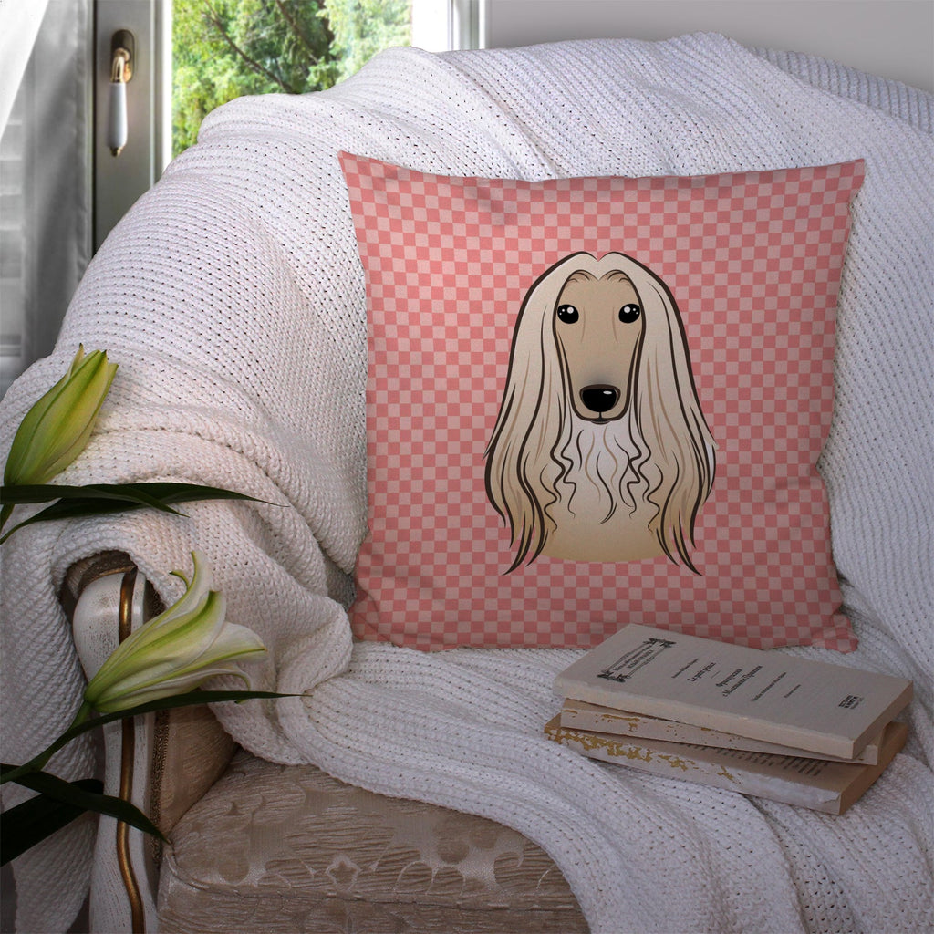 Checkerboard Pink Afghan Hound Decorative Throw Pillow 14x14 Indoor Outdoor Accent Cushion, Fabric Cover with Insert for Sofa, Bed, Porch & Living Room